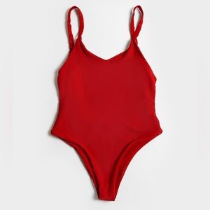 Blackbough Red High Thigh Low Back One Piece Thong Swimsuit​​